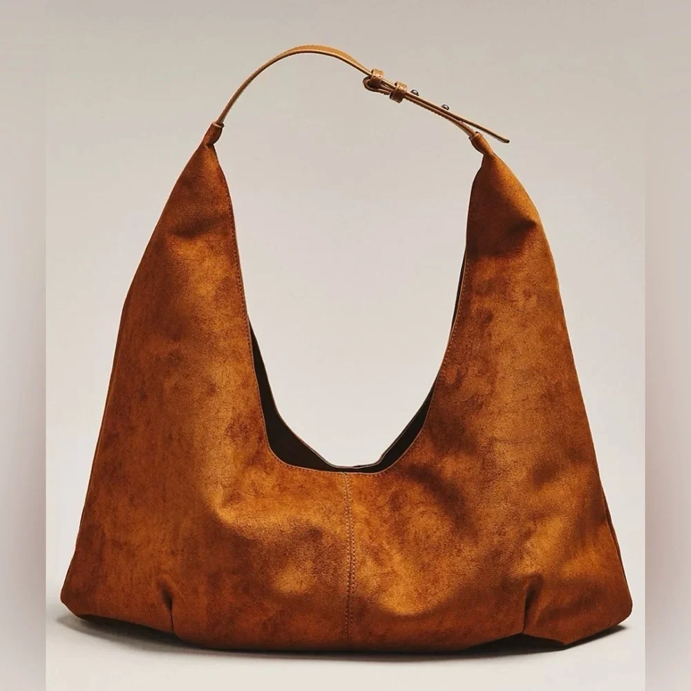 Anthropologie Brown Faux Suede Large Hobo Bag